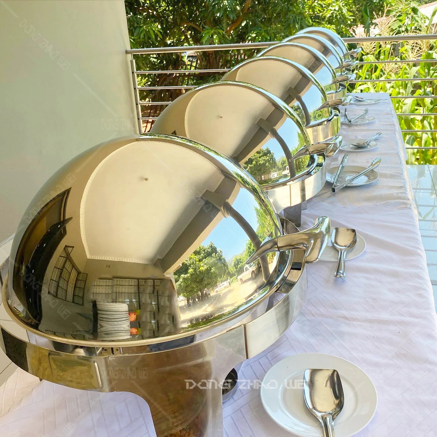 Roll Top Design Restaurant Hotel Chafing Dish Buffet Gold Display Equipment Food Warmer Catering Chefing Dish Set