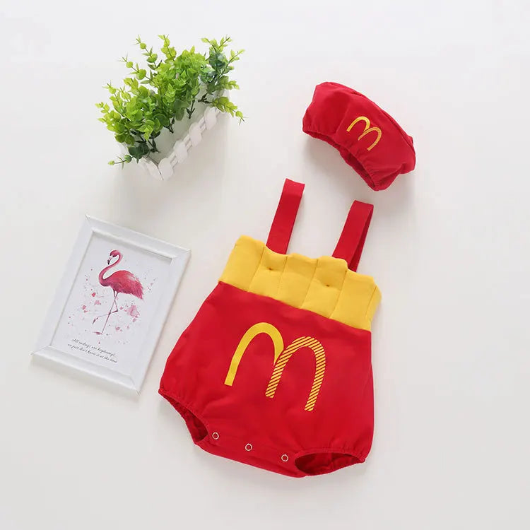 0-3T Ins Baby Romper with Hat Boys Girls French Fries Onesie M Cartoon Newborn Infants Cotton Clothes Baby's Photography Outfit