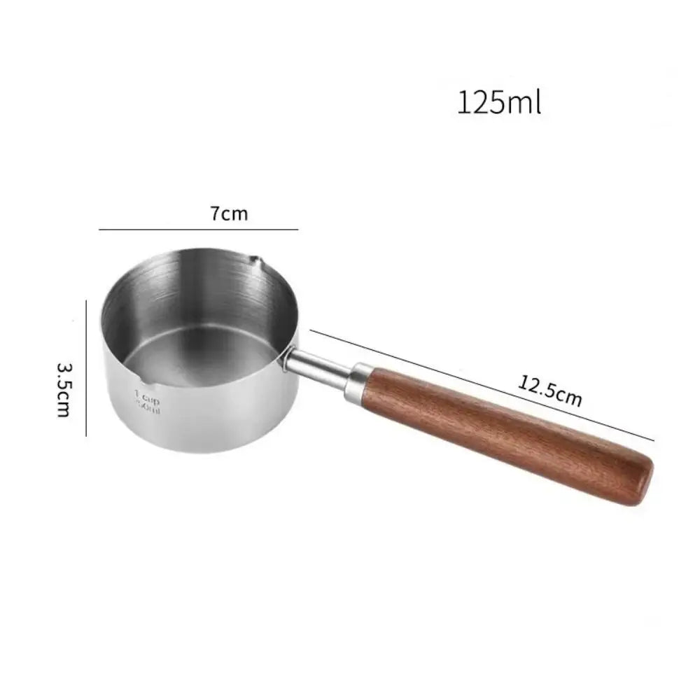 Dripping Sauce Pot Wooden Handle Milk Pan 304 Stainless Steel Spout Oil Pot Deepen with Scale Small Sauce Pan Butter Melting