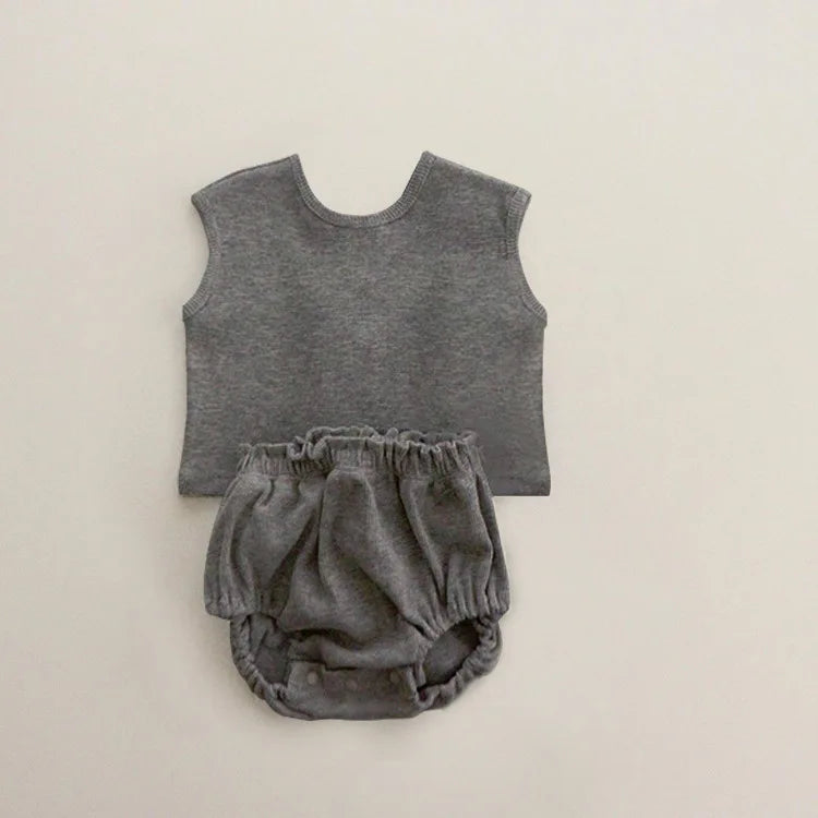 2025 Summer New Baby Sleeveless Breathable Clothes Set Cotton Kids Pajamas Set Infant Vest Shorts 2pcs Suit Solid Baby Outfits