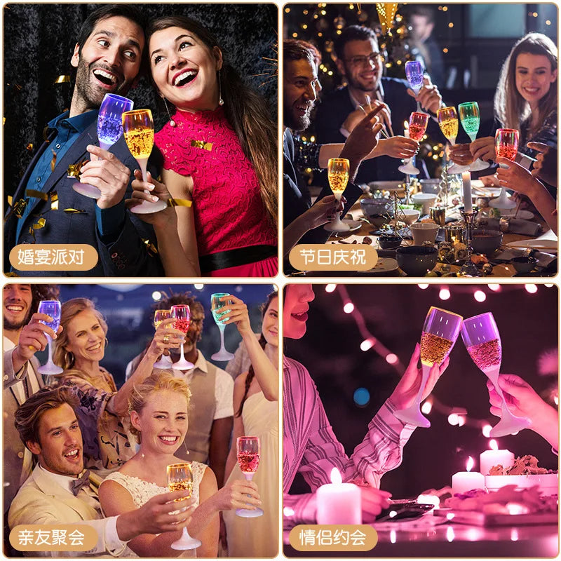 6PCS LED Luminous Wine Glasses for Wedding, Lover's Wedding Champagne Goblet - Ideal Banquet Decoration