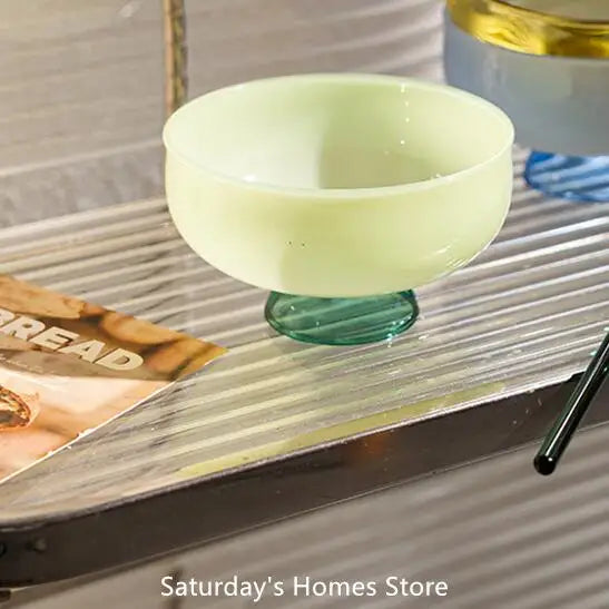 Round Bowl Goblet Dessert Glass Mug S-shaped Cup Stem Ice Cream Bowl Cup Milkshake Dessert Cup Colored Borosilicate Glass