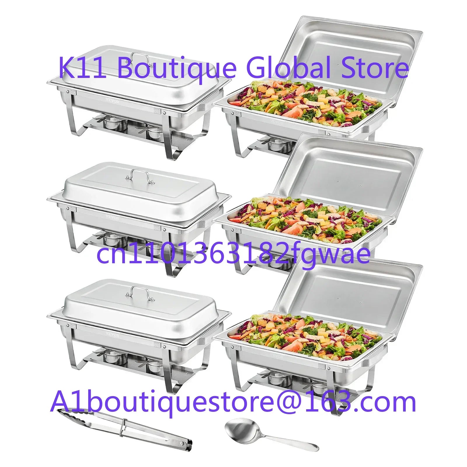 Chafer with Full Size Pans Catering Buffet Set Food Warmer Server 8QT Rectangle Chafing Dish 4/6 Packs Stainless Steel