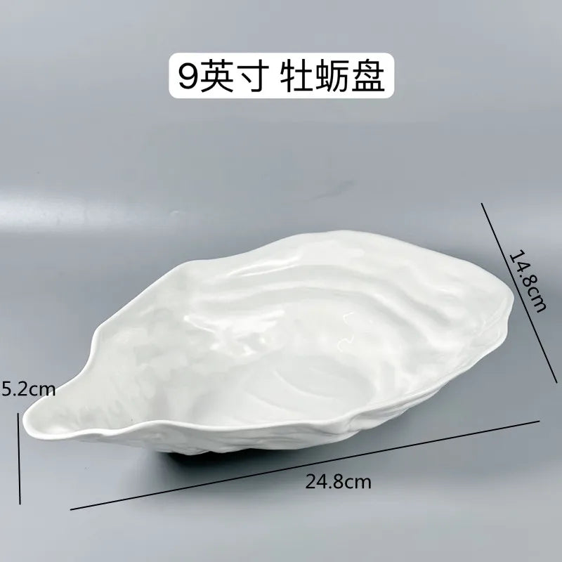 Solid Color Ceramic Oyster Plate, Tableware, Irregular Oyster Shell Salad Bowl, Restaurant Dish, Hotel Seafood Sashimi Plate