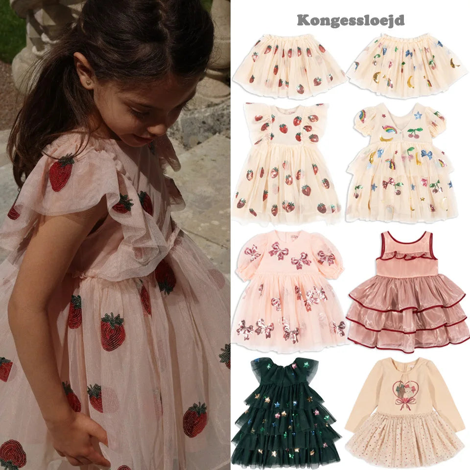 Konges Slojd Summer Baby Girls Princess Dress Kids Clothes Girl Mesh Sequins Dresses Children's Clothing Skirts Party Vestidos