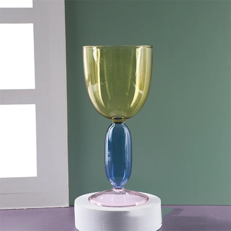 Creative Stained Glass Goblets Contrast Color Wine Glasses Ins Style Simple Home Wine Glasses Drink Cups