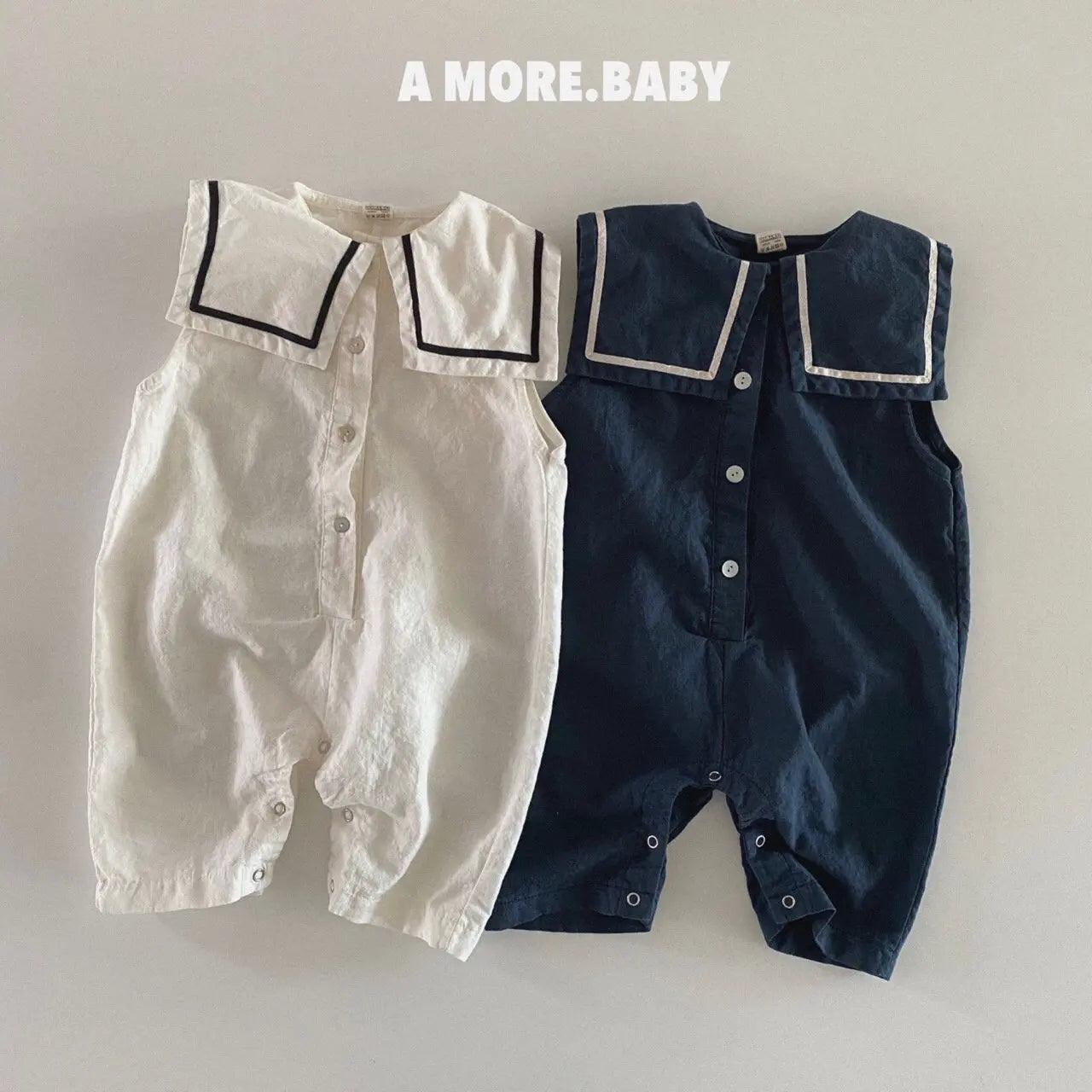 2025 Summer New Baby Boy Sleeveless Sailor Collar Romper Newborn Girl Navy Collar Jumpsuit Infant Toddler Loose Casual Clothes