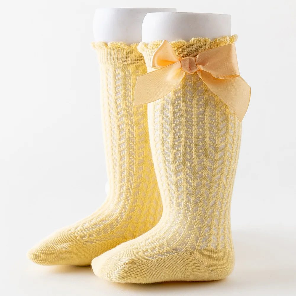 Limit quantity 0-2Y Children Girls Royal Style Bow Knee High Fishnet Socks Baby Toddler Bowknot Socks Kid Hollow Out Sock Sox