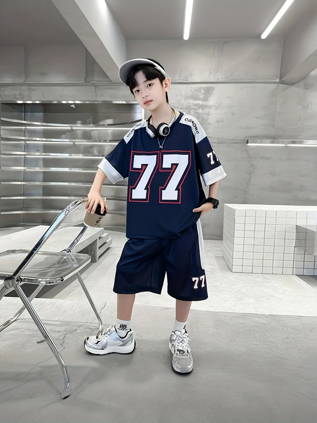 2025 Summer new retro sporty casual patchwork hip-hop 3D printed children's set