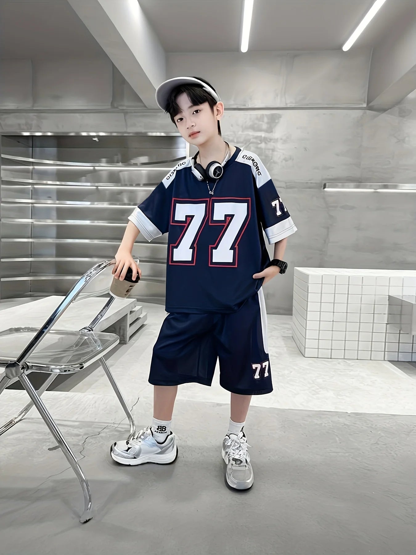 2025 Summer new retro sporty casual patchwork hip-hop 3D printed children's set