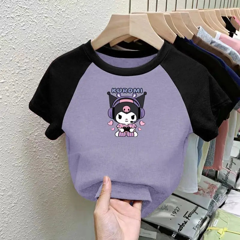 Kawaii Girls Short Sleeve T-shirt Summer Girls Baby Children Cute Cartoon Anime Character Kulomi Children Sweet Print Wholesale