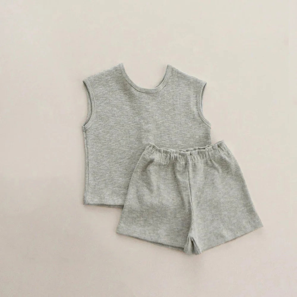 2025 Summer New Baby Sleeveless Breathable Clothes Set Cotton Kids Pajamas Set Infant Vest Shorts 2pcs Suit Solid Baby Outfits