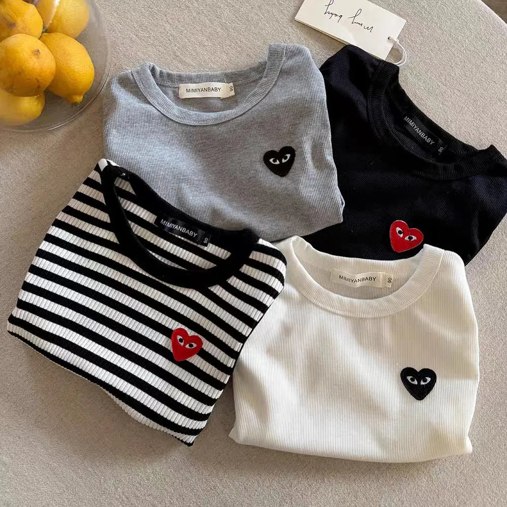 T2667 Summer New Children's Sleeveless Vest Boys 2025 Love Heart Baby Striped Workwear Thin Style Small Kids T-Shirt