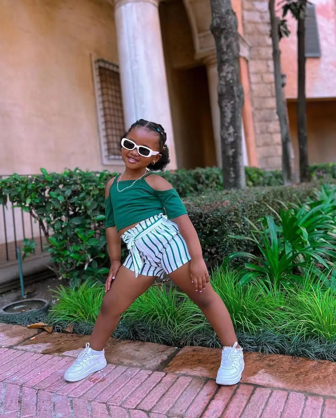 2025 Summer New Toddler Kids Girls Clothes Outfits Short Sleeve T-shirt+Striped Shorts Pants Child Casual Clothing Sets 1-8Years