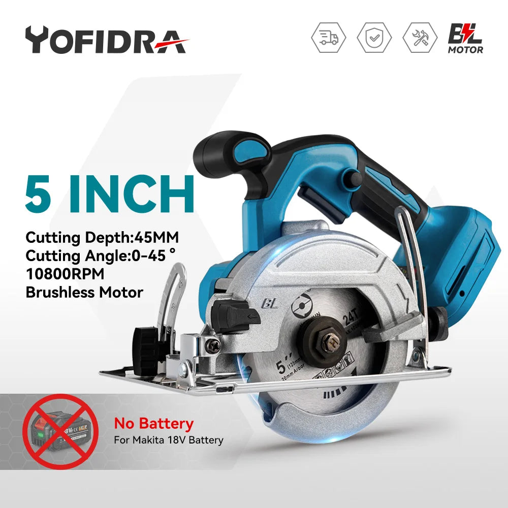 YOFIDRA 10800RPM 5/7 Inch Electric Circular Saw Handheld Multifunction Rechargeable Cutting Machine For Makita Battery Pin