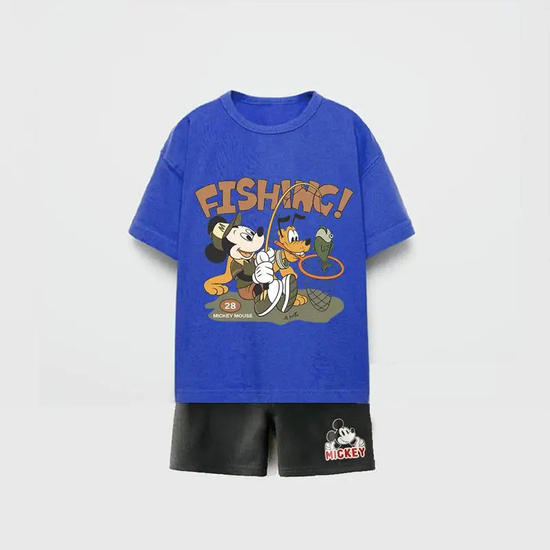 Trendy Outfits 2025 Summer Child Clothing Cute TShirt Black Shorts New Printed Tops +Shorts Boys Short Sleeve Suit Outer Wear