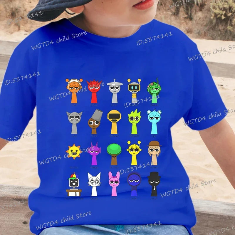 New Sprunki Kids T-shirt Cartoon Game Figure Printed Tops Tees Boys Girls Casual Short Sleeve Tshirt Summer Children's Clothing
