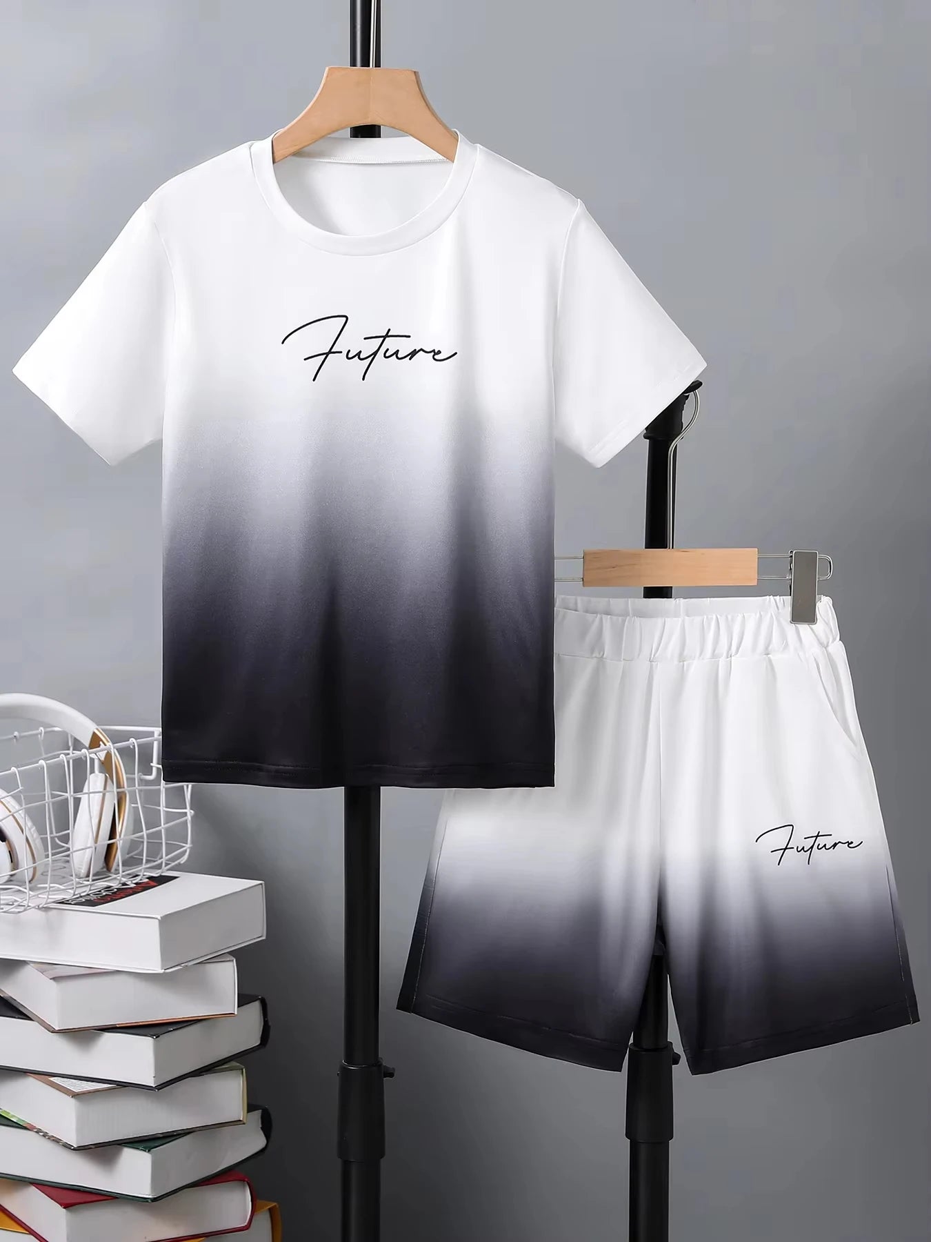 Sets for Children Boys' 3D Letter Graffiti Printed Short-Sleeved Shorts Two-Piece Suit Casual Sports Style Sets Girl Clothing