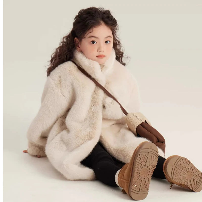 New Teenagers Winter Girls Plush Jacket Solid Color Keep Warm Princess Fur Coat Christmas Gifts 5 6 8 10 12 Years Kids Clothes