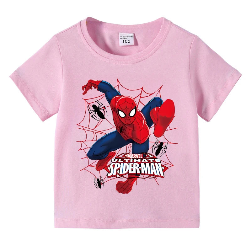 Disney Boys Spider-Man Printed T Shirt Kids Streetwear Short Sleeve Children's Tshirts Summer Boys Clothing T-shirt Tops