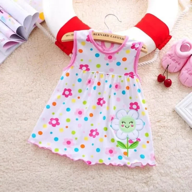 Baby Girl Dresses Girls Infant Cotton Sleeveless Dress Summer Baby Dress Printed +Embroidery