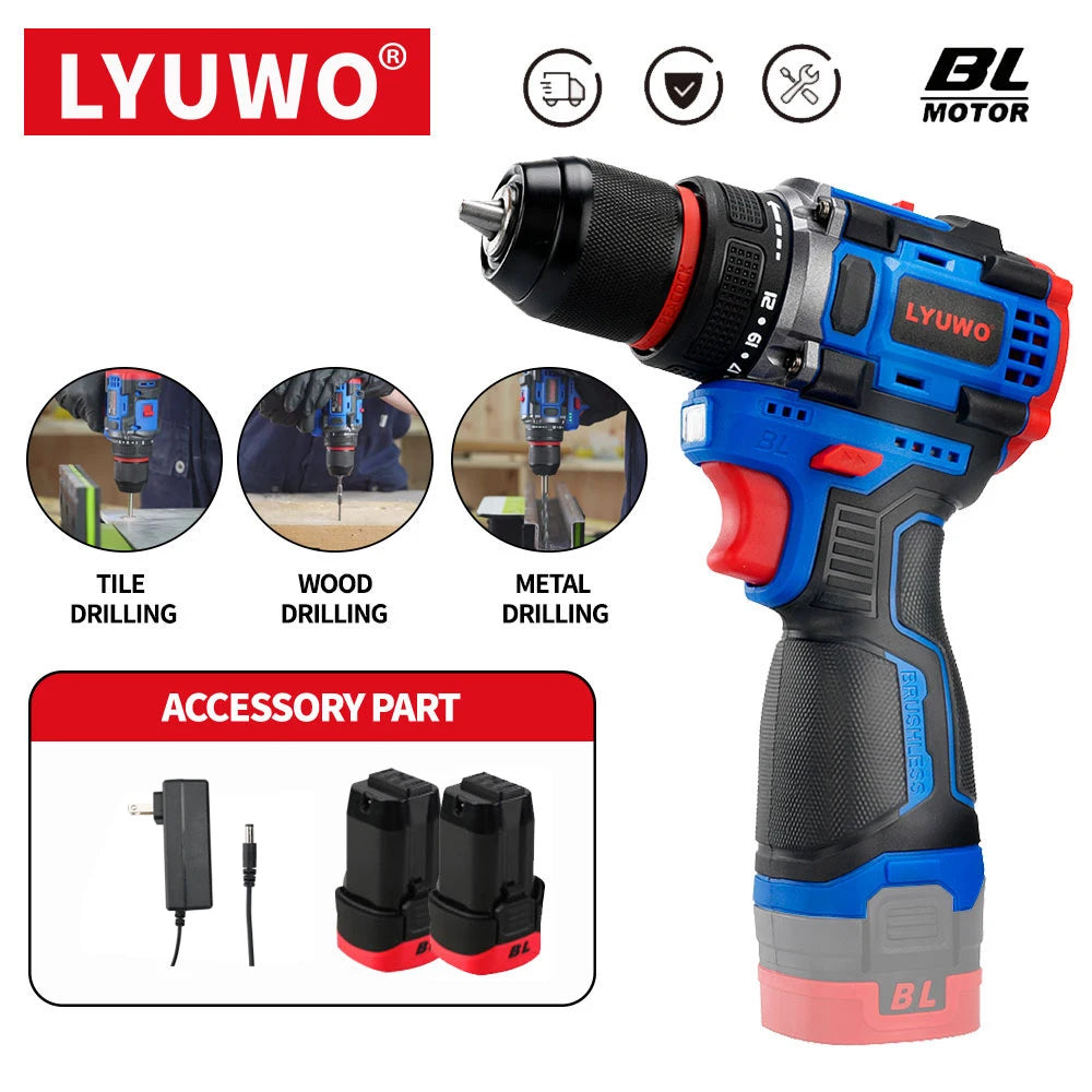 The seven core components of LYUWO lithium battery drill feature superior design from the chuck to the control panel.