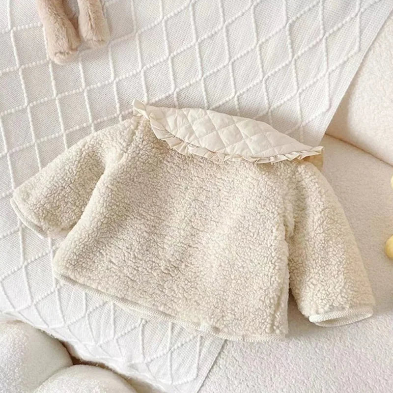 Baby Girls Fluffy Jackets Children's Autumn Padded Coats Toddler Turn-down Thick Outerwear Princess Winter Warm Clothing 1-6Y