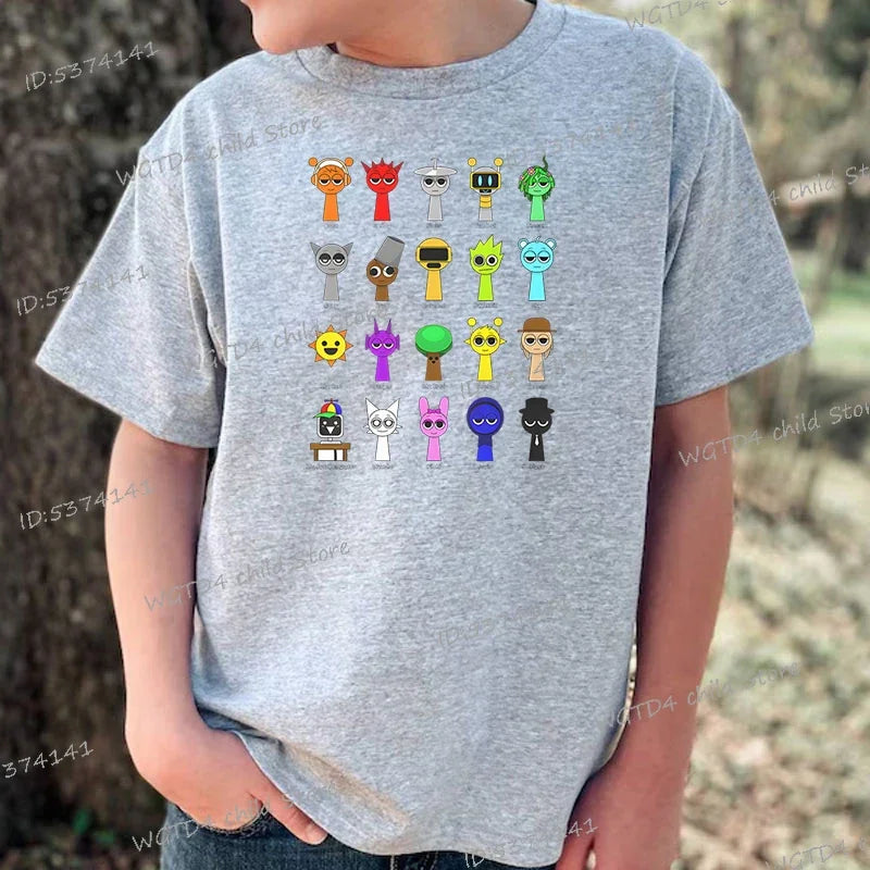 New Sprunki Kids T-shirt Cartoon Game Figure Printed Tops Tees Boys Girls Casual Short Sleeve Tshirt Summer Children's Clothing