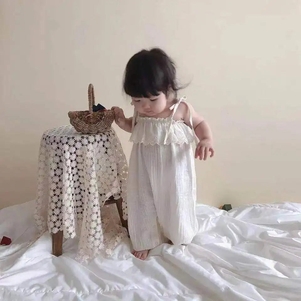 2025 Summer New Baby Girl Sleeveless Sling Jumpsuit Solid Cute Toddler Princess Overalls Cotton Infant Girl Romper Baby Clothes