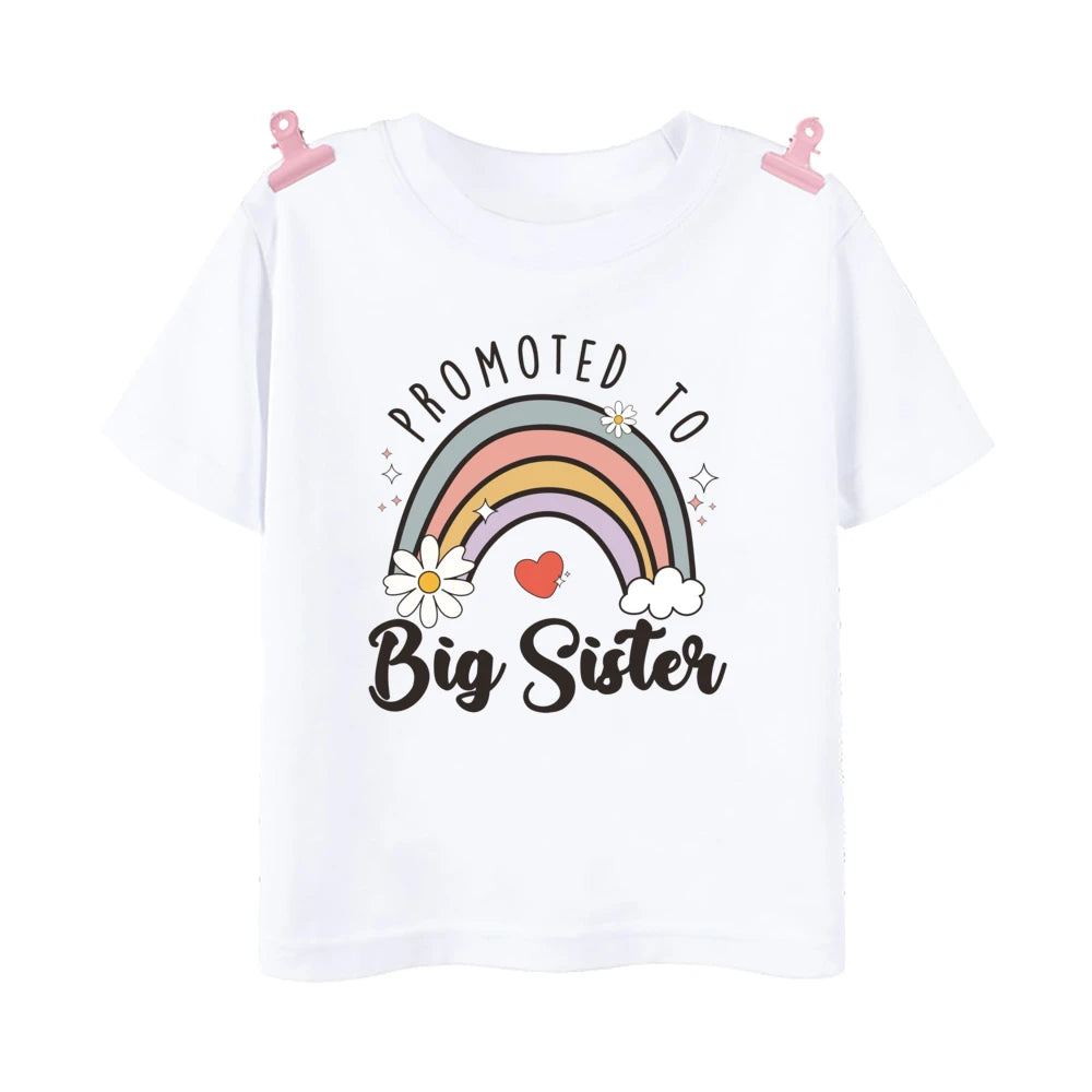 Promoted To Big Sister Printed Baby Announcement Shirt Kids T-Shirt Children Short Sleeve Tops Girls Tee Shirts Summer Clothes