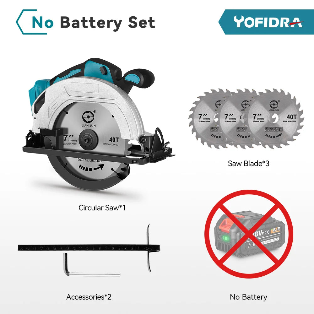 YOFIDRA 10800RPM 5/7 Inch Electric Circular Saw Handheld Multifunction Rechargeable Cutting Machine For Makita Battery Pin