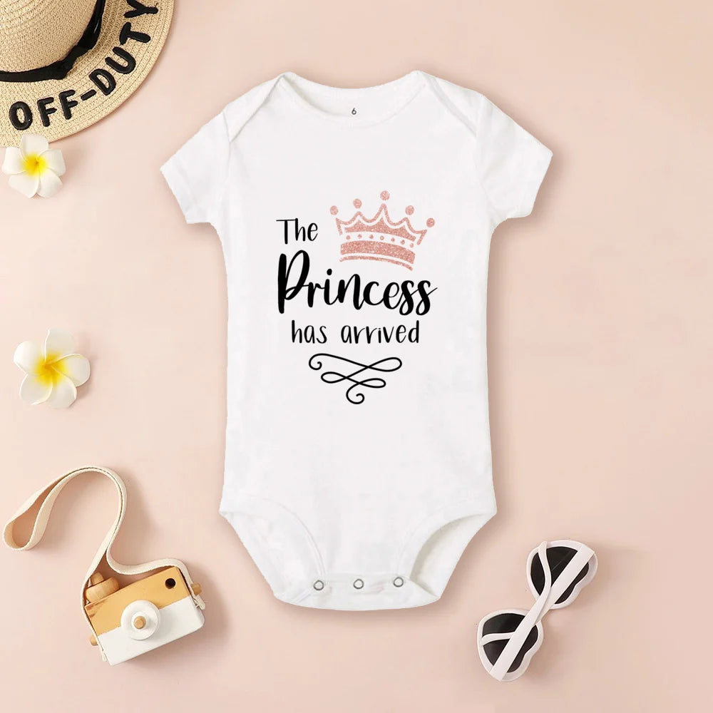 The Princess Has Arrived Baby Bodysuit, Baby Girls Short Sleeve Clothes Romper, Newborn Crown Print Jumpsuit, Infant Shower Gifts