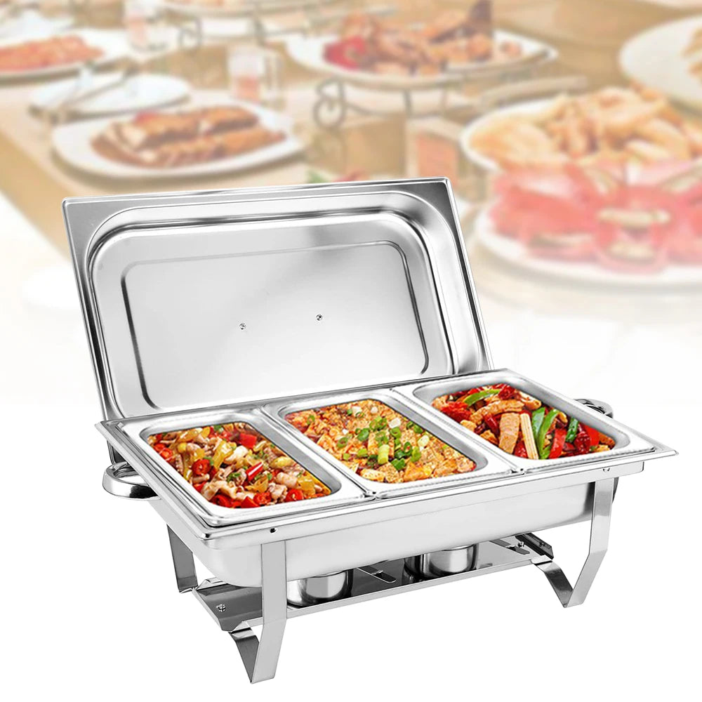 3 Grid Chafing Dish Container Warming Container Stainless Steel Food Warmer Catering Buffet Chafing Dish 9L