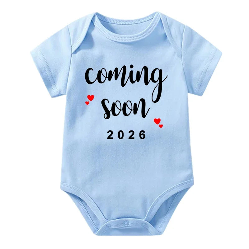 Coming Soon 2026 Baby Announcement Clothes Cotton Newborn Baby Bodysuits Summer Boys Girls Romper Body Pregnancy Reveal Clothes