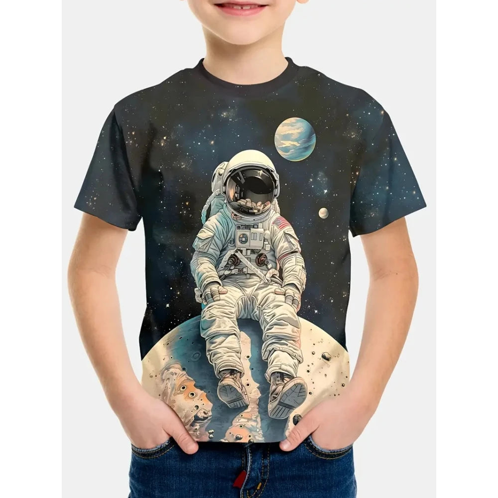 Boys Kids Clothes Stylish Cartoon Space Astronaut Graphic T Shirts Boys Girls Summer Short Sleeve Outdoor Clothes for Children