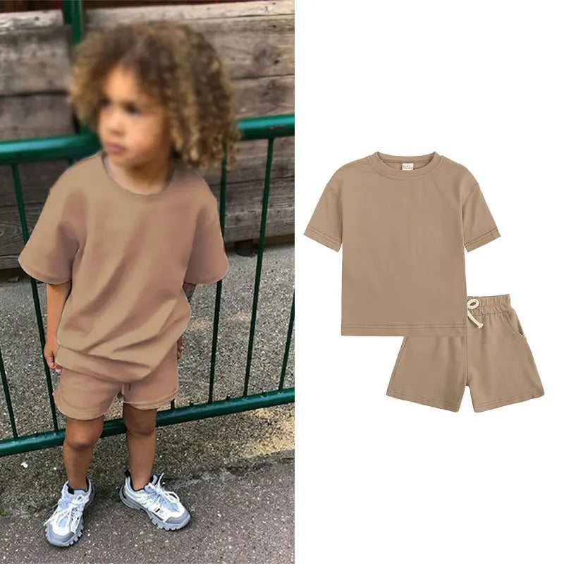 Children New Summer Sets Toddler Boy Girl Solid Sports T-shirts and Shorts 2pcs Set Kids Casual Tracksuits Suits 0-6Y