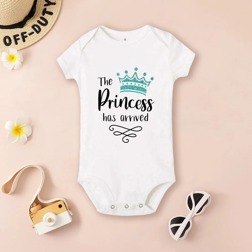The Princess Has Arrived Baby Bodysuit, Baby Girls Short Sleeve Clothes Romper, Newborn Crown Print Jumpsuit, Infant Shower Gifts