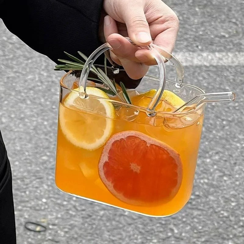 Portable Handbag Glass Cup,Creative Cocktail Glasses Cups,Funny Fruit Wine Glass Cups,Ins Style Bag Glass With Straw,Bar Tools