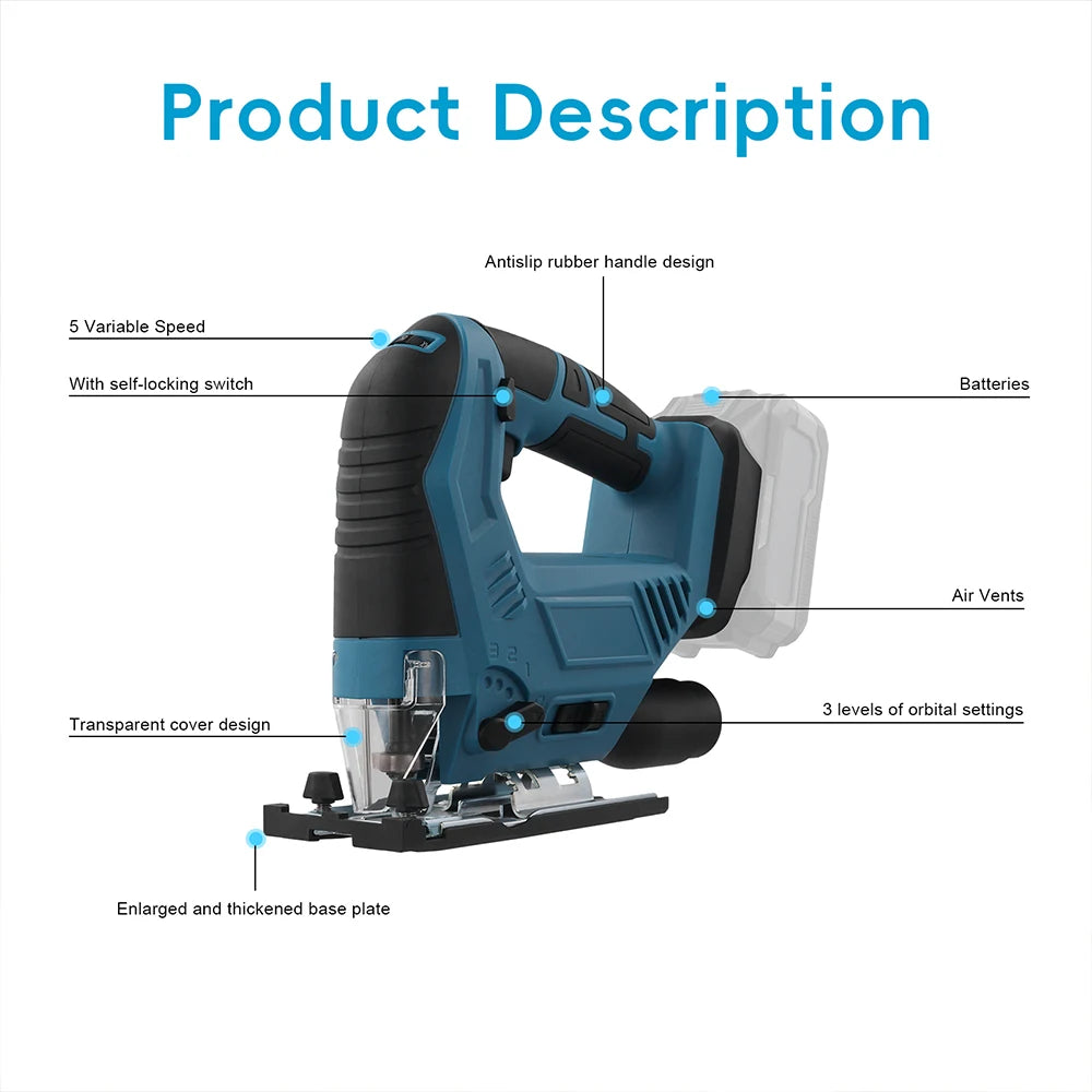 Podofo 18V 300W Cordless Jigsaw Electric Jig Saw Portable Multi-Function Woodworking Power Tool for Makita 18V Battery