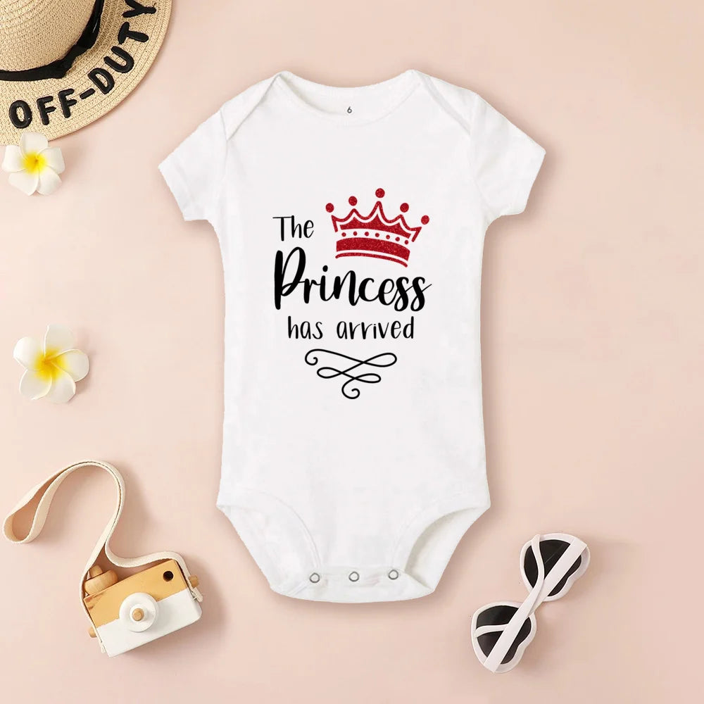 The Princess Has Arrived Baby Bodysuit, Baby Girls Short Sleeve Clothes Romper, Newborn Crown Print Jumpsuit, Infant Shower Gifts