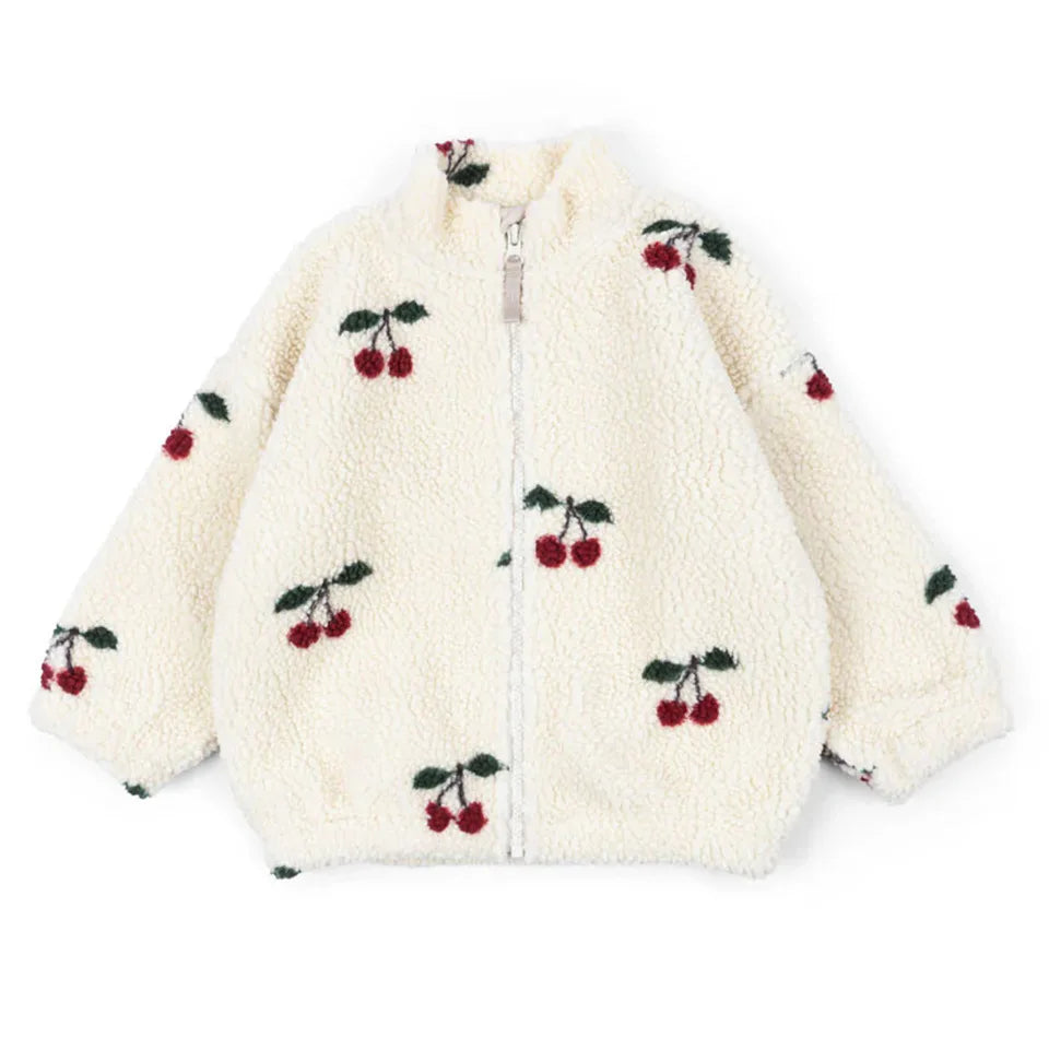 Konges Slojd Winter Baby Girls Boys Lambswool Cherry Jackets Kids Clothes Boys Sequin Cartoon Outerwear Children's Coats 1-9Yrs