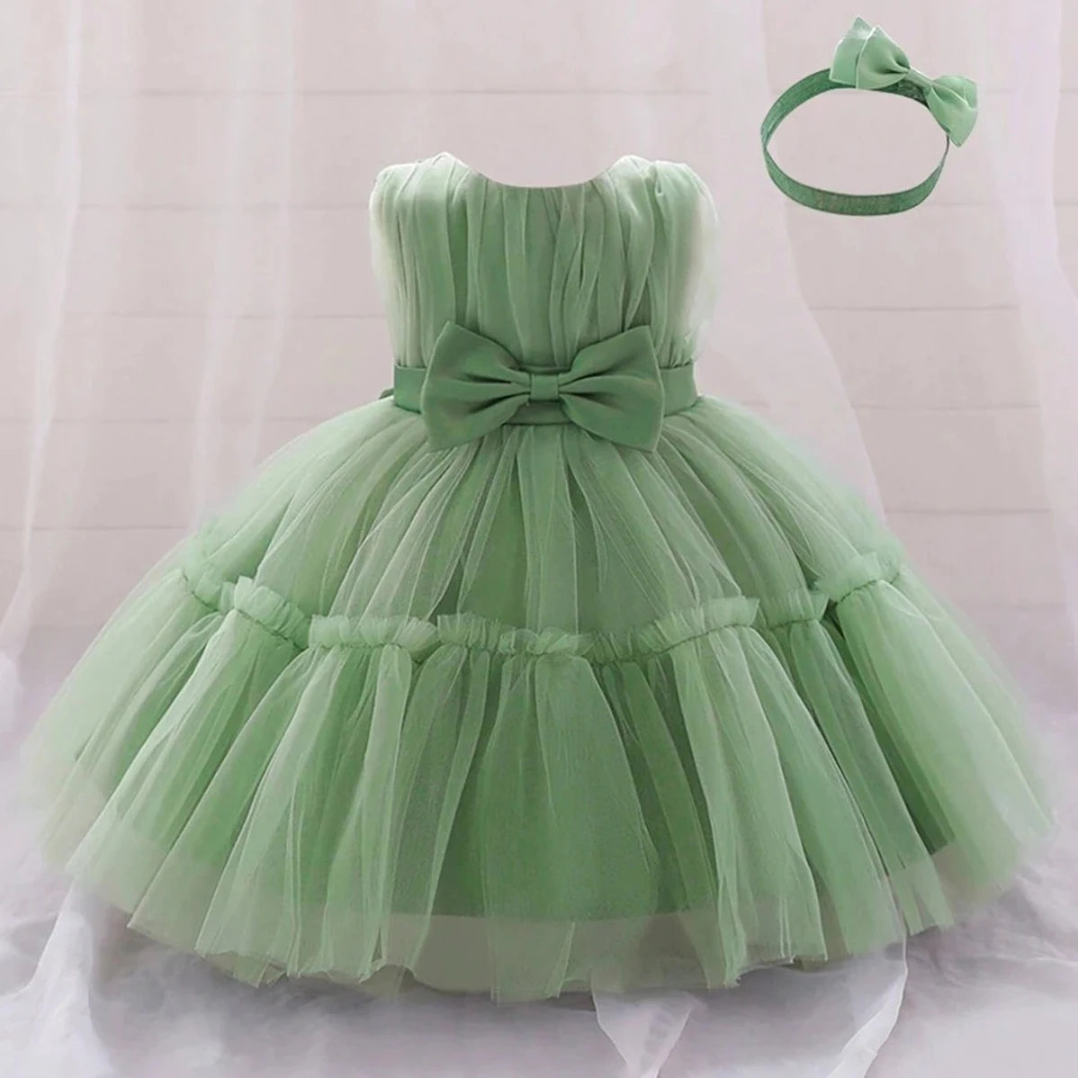 Baby Pleated Girl Princess Dress Outfit Infant White 1st Birthday Baptism Dress Toddler Bow Party Wedding Prom Gown Baby Clothes