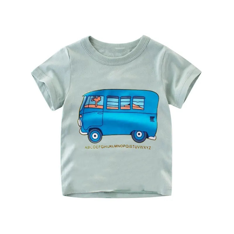 V-TREE Summer Baby Boys T Shirt Cartoon Car Print Cotton Tops Tees T Shirt For Boys Kids Children Outwear Clothes Tops 2-8 Year