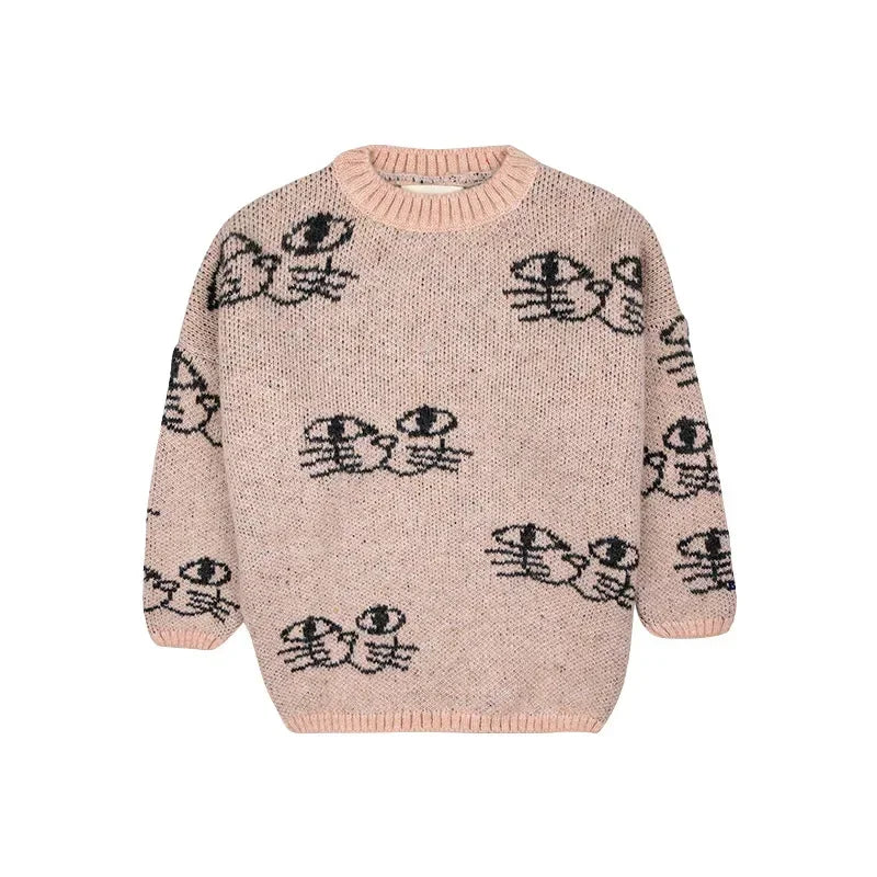 2025 Children's Autumn/Winter INS Style Girls' Cartoon Color Blocked Pullover Vest Cardigan Boys' Single Breasted Knint Sweater