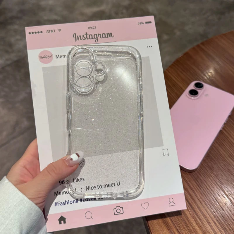 Luxury Glitter Transparent Bling Case For iPhone 11 12 13 14 15 16 Pro Max X XR XS 7 8 Plus Shockproof Soft Bumper Cover