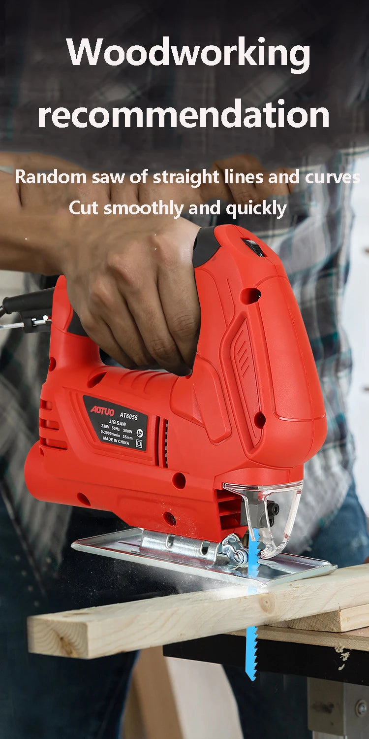 500W Jigsaw Variable Speed ​​Electric Saw 220 V for Woodworking Home DIY Power tools with Metal Base by