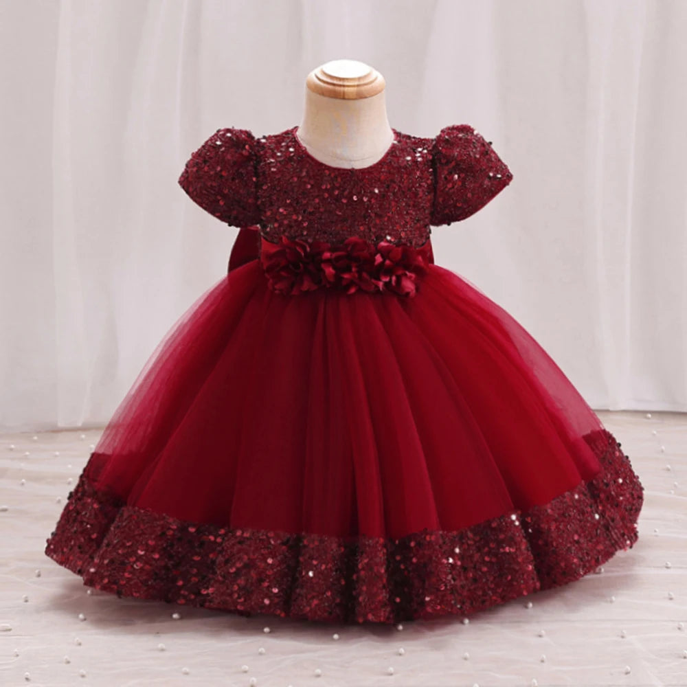 Toddler Girls 1st Birthday Clothes Bow Cute Baby Baptism Gown Kids Wedding Party Elegant Princess Vestidos Christmas Costume