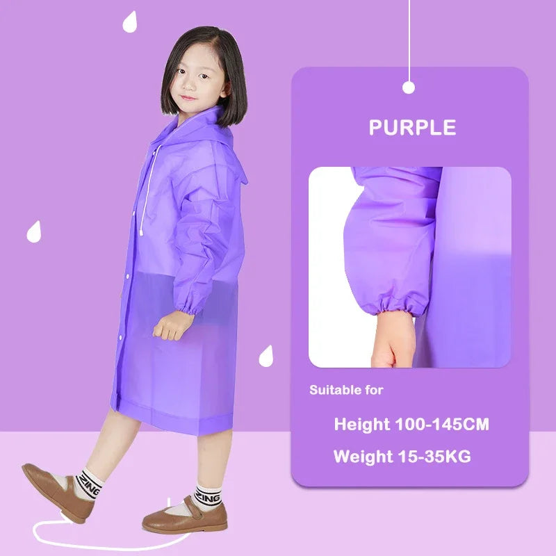 EVA Thickened Children's Raincoat, Reusable, Transparent, Fashionable, Hooded, for Girls and Boys, Outdoor Tour, Cute Raincoat