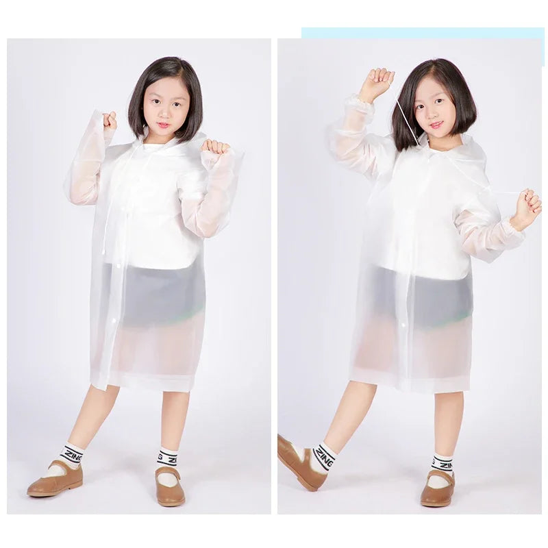 EVA Thickened Children's Raincoat, Reusable, Transparent, Fashionable, Hooded, for Girls and Boys, Outdoor Tour, Cute Raincoat