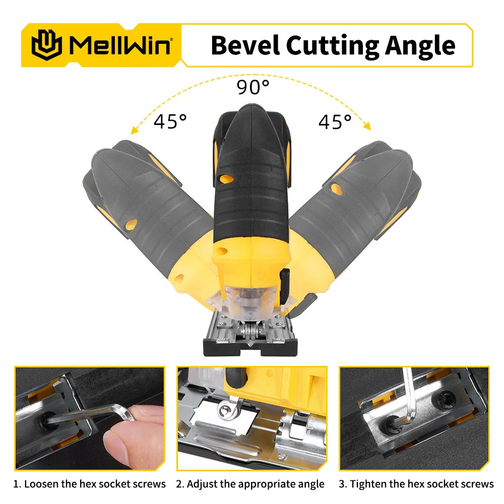 MELLWIN 3500RPM Electric JigSaw 31 With Blade Wireless Curve Saw Multi-function Woodworking Tool For Makita 18V Battery Pin